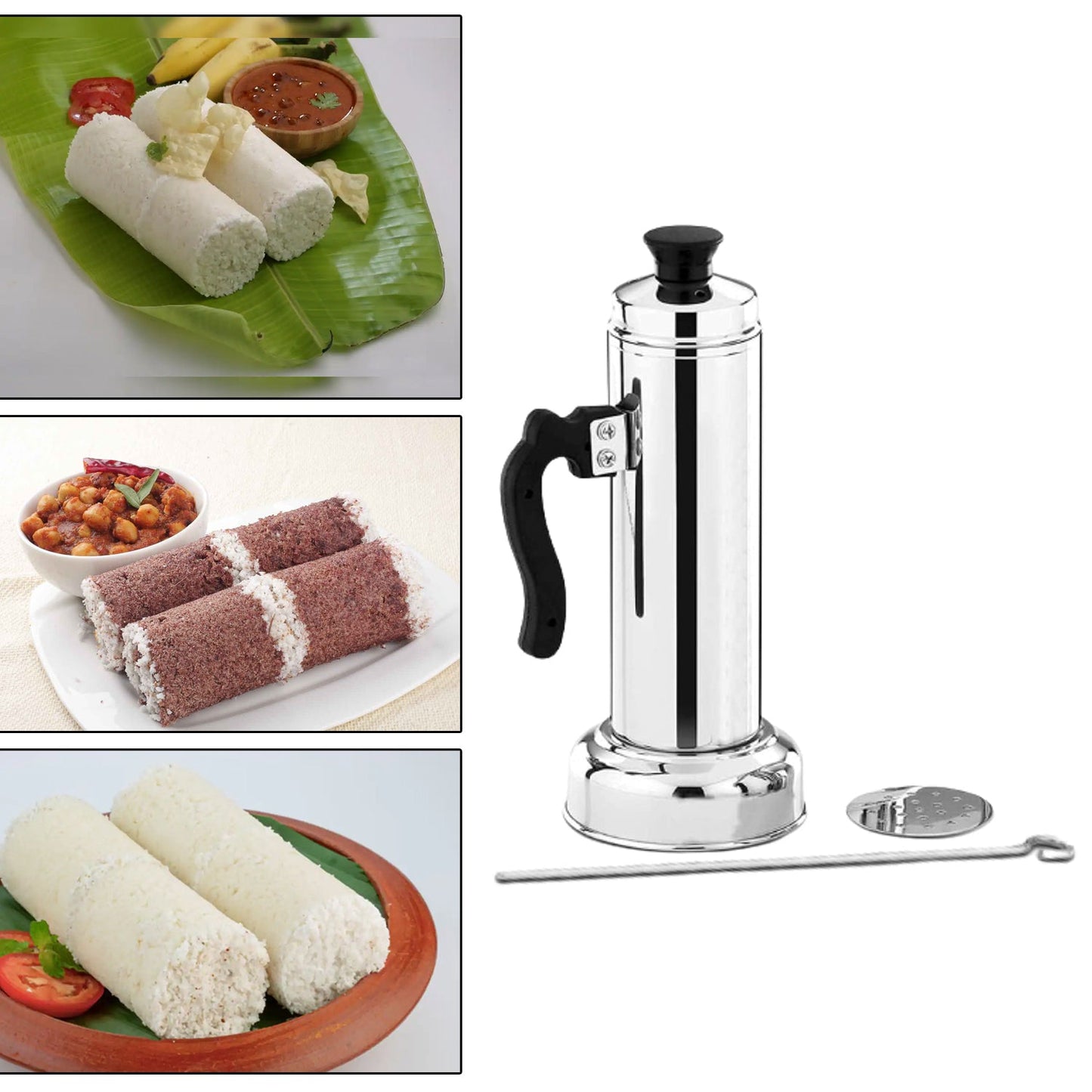 Puttu Maker Set with Steamer Plate & Pressure Cooker Top, Stainless Steel - infinityexculsivestore.com