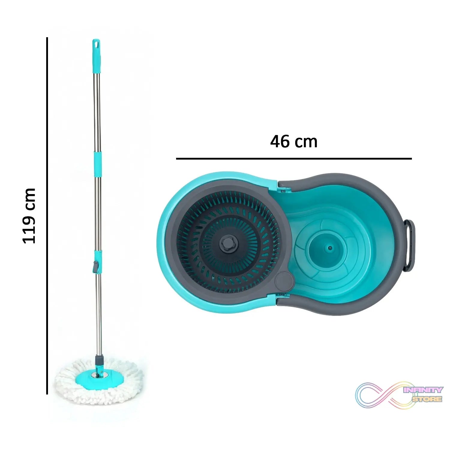 Spin mop with big bucket and easy wheels.