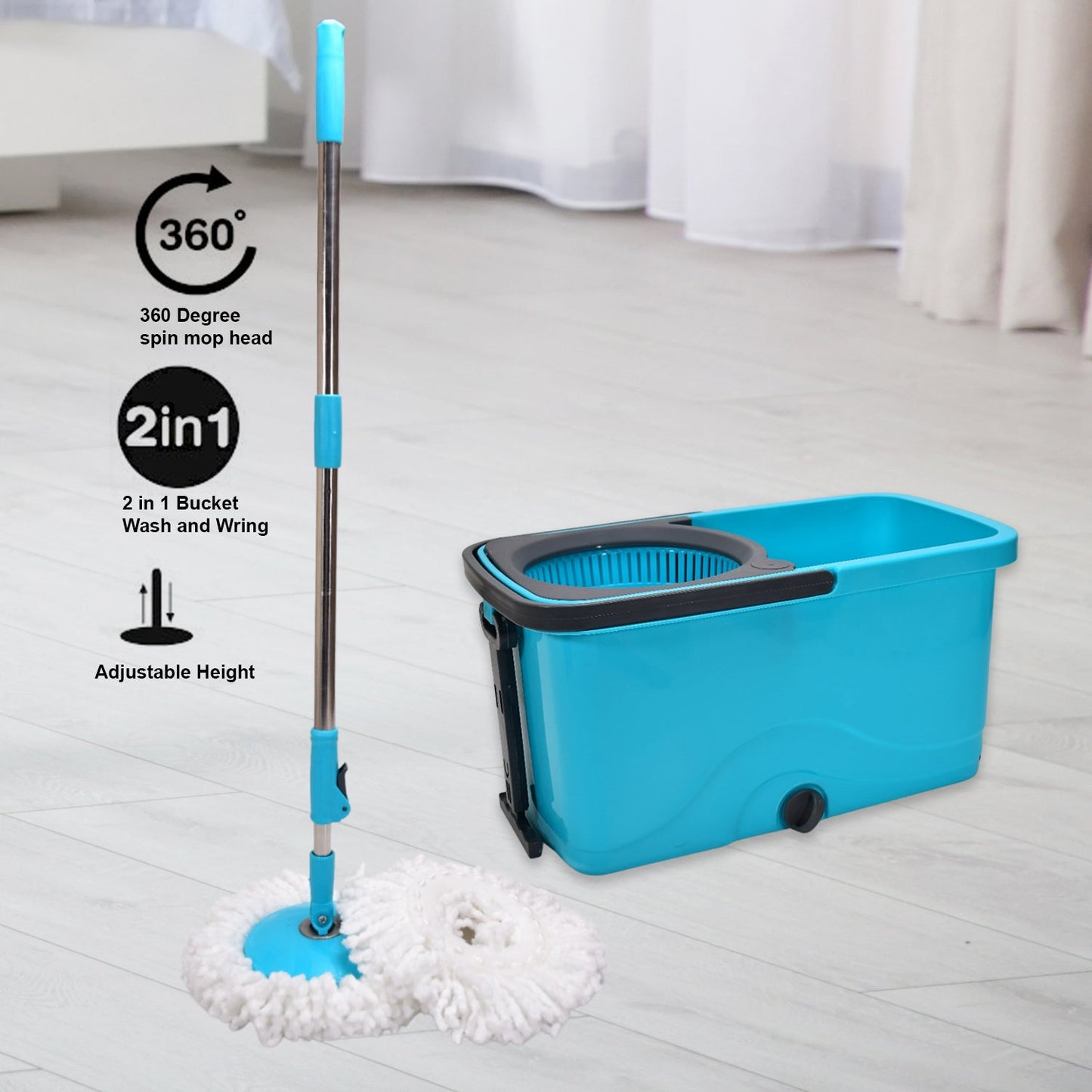Quick Spin Mop Plastic spin, Bucket Floor Cleaning, Easy Wheels & Big Bucket, Floor Cleaning Mop with Bucket - infinityexculsivestore.com
