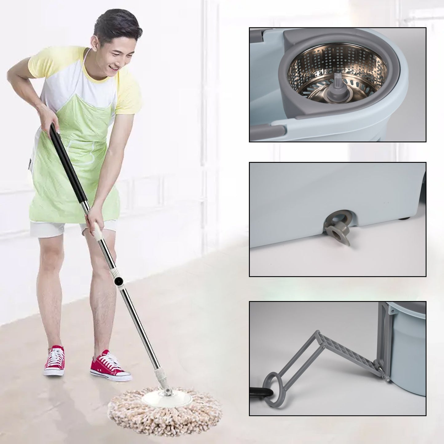 Quick Spin Mop With Steel Spin, Bucket Floor Cleaning, Easy Wheels & Big Bucket, Floor Cleaning Mop with Bucket - infinityexculsivestore.com