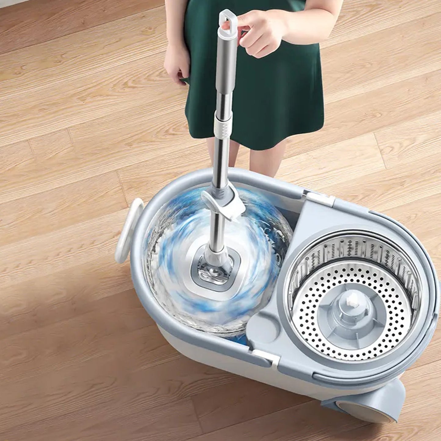 Quick Spin Mop With Steel Spin, Bucket Floor Cleaning, Easy Wheels & Big Bucket, Floor Cleaning Mop with Bucket - infinityexculsivestore.com