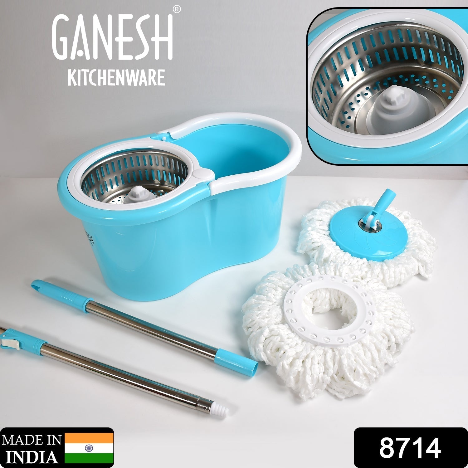 RAPID STEEL SPINNER BUCKET MOP 360 DEGREE SELF SPIN WRINGING WITH 2 ABSORBERS FOR HOME AND OFFICE FLOOR CLEANING MOPS SET - infinityexculsivestore.com