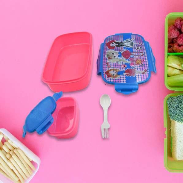 CARTOON PRINTED PLASTIC LUNCH BOX WITH INSIDE SMALL BOX & SPOON FOR KIDS, AIR TIGHT LUNCH TIFFIN BOX FOR GIRLS BOYS, FOOD CONTAINER, SPECIALLY DESIGNED FOR SCHOOL GOING BOYS AND GIRLS - infinityexculsivestore.com