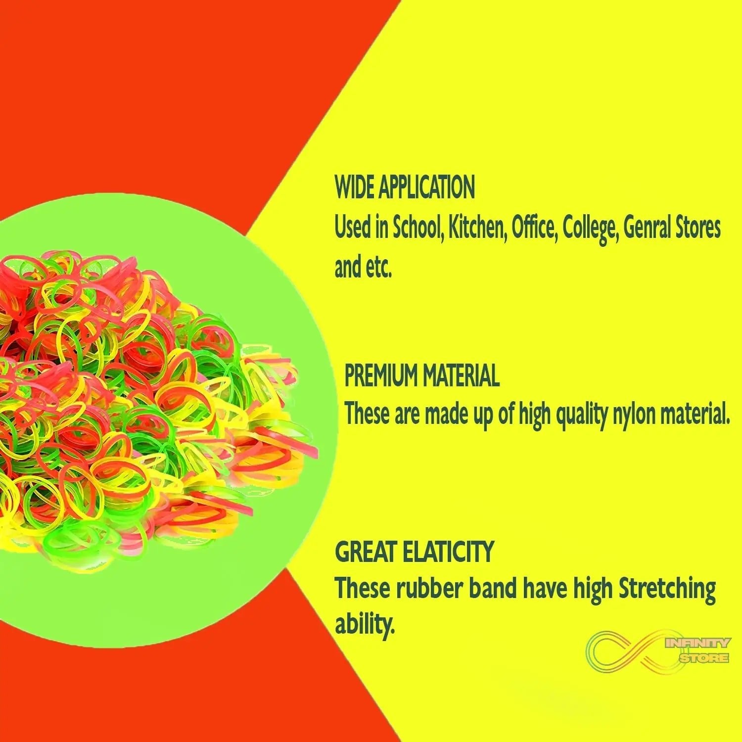 RUBBER BAND FOR OFFICE/HOME AND KITCHEN ACCESSORIES ITEM PRODUCTS, ELASTIC RUBBER BANDS, FLEXIBLE REUSABLE NYLON ELASTIC UNBREAKABLE, FOR STATIONERY, SCHOOL MULTICOLOR - infinityexculsivestore.com