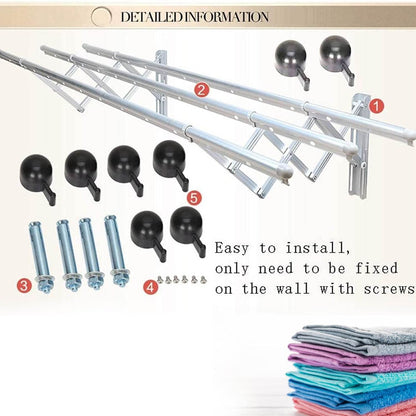 Clothes Rail Rack Clothes Drying Racks, Airer Clothes Drying Rack Wall Mounted Clotheshorse Clothes Airer Washing Cloth Line Extendable Fold Towel Rack Bar for Bathroom Indoor Outdoor - infinityexculsivestore.com
