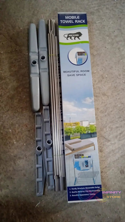 Multi - Functional Single Tier Mobile Towel Foldable Rack for Cloth and Towel / Stainless Steel and Plastic Made Mobile Towel and Cloth Rack Holder Indoor / Outdoor Standing Movable Cloth Dryer Rack, Balcony Cloth Drying Stand - infinityexculsivestore.com