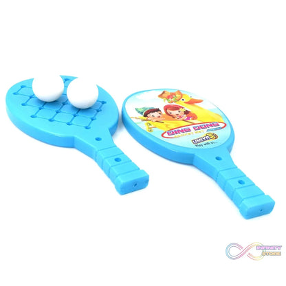 Plastic table tennis set for kids with rackets and ball.