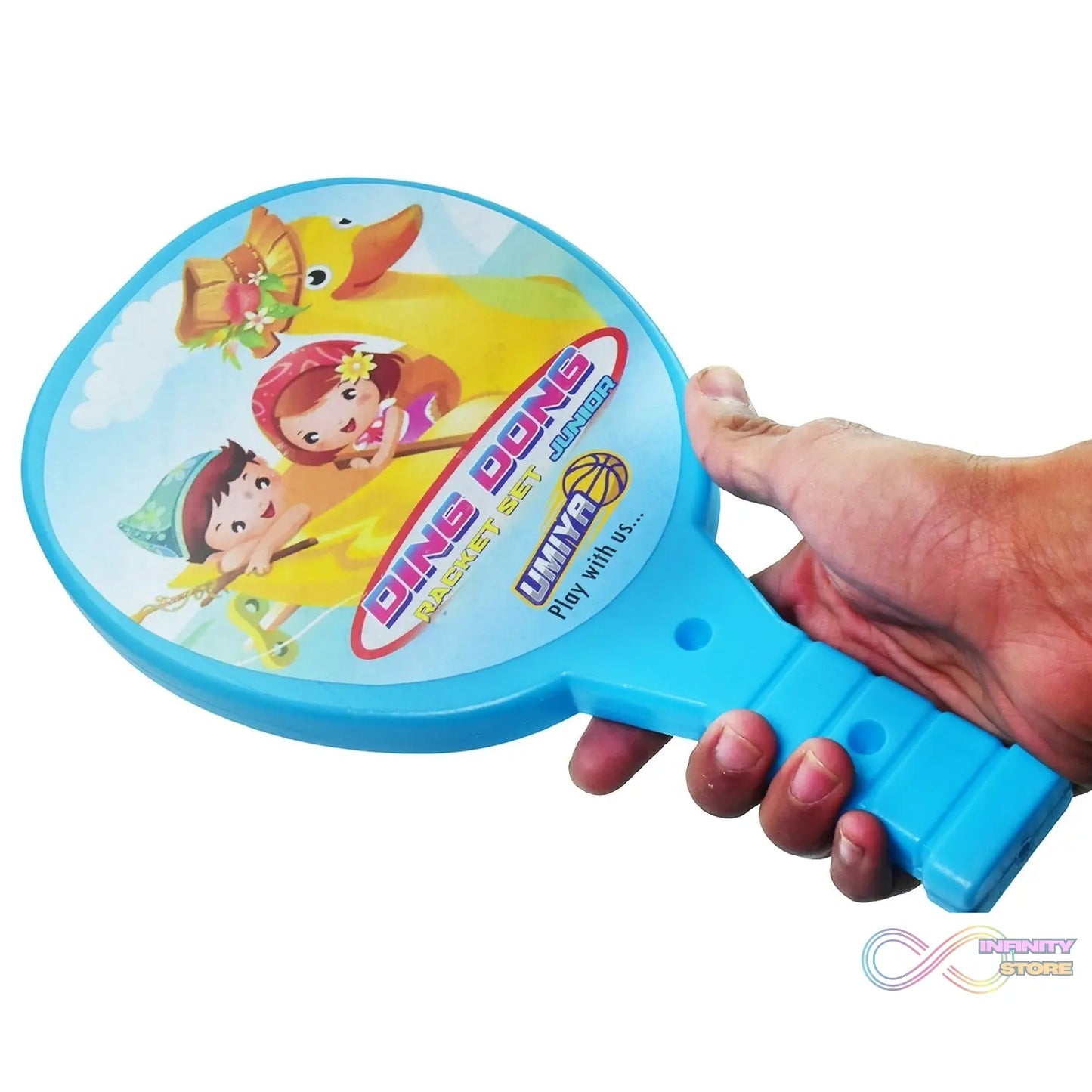 Kids' plastic table tennis rackets and ball set.