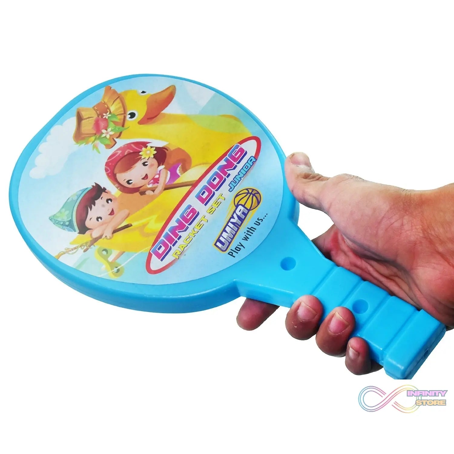 Kids' plastic table tennis rackets and ball set.