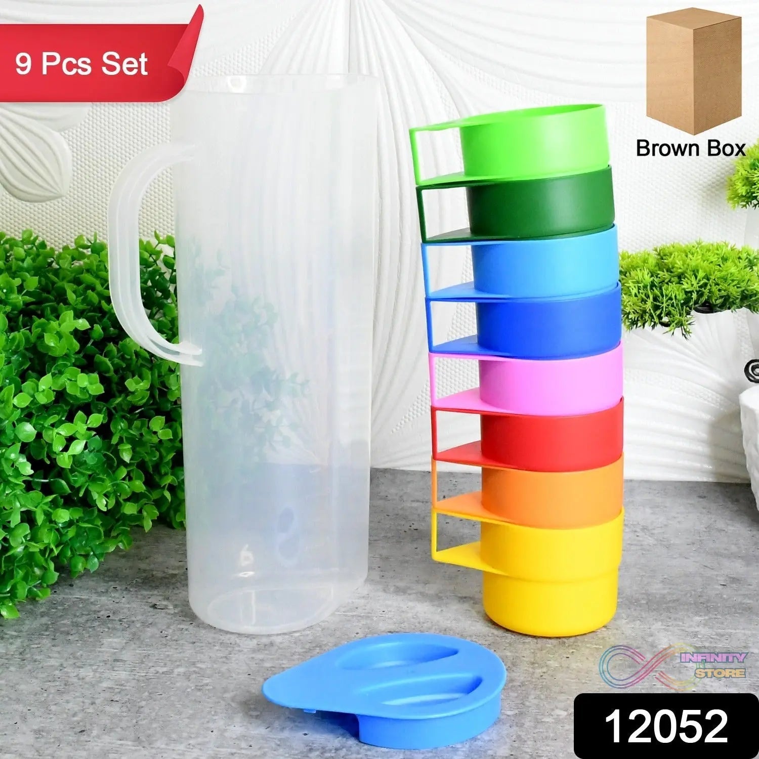 Rainbow Picnic Plastic Pitcher / Jug / Kettle Glass / Cup Set Water Bottle+Cup (9 Pcs Set) - infinityexculsivestore.com