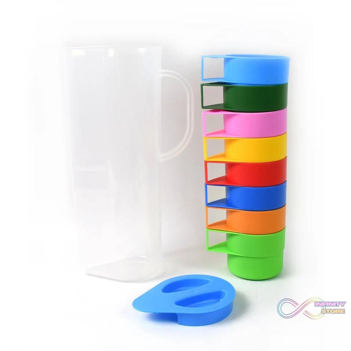 Rainbow Picnic Plastic Pitcher / Jug / Kettle Glass / Cup Set Water Bottle+Cup (9 Pcs Set) - infinityexculsivestore.com