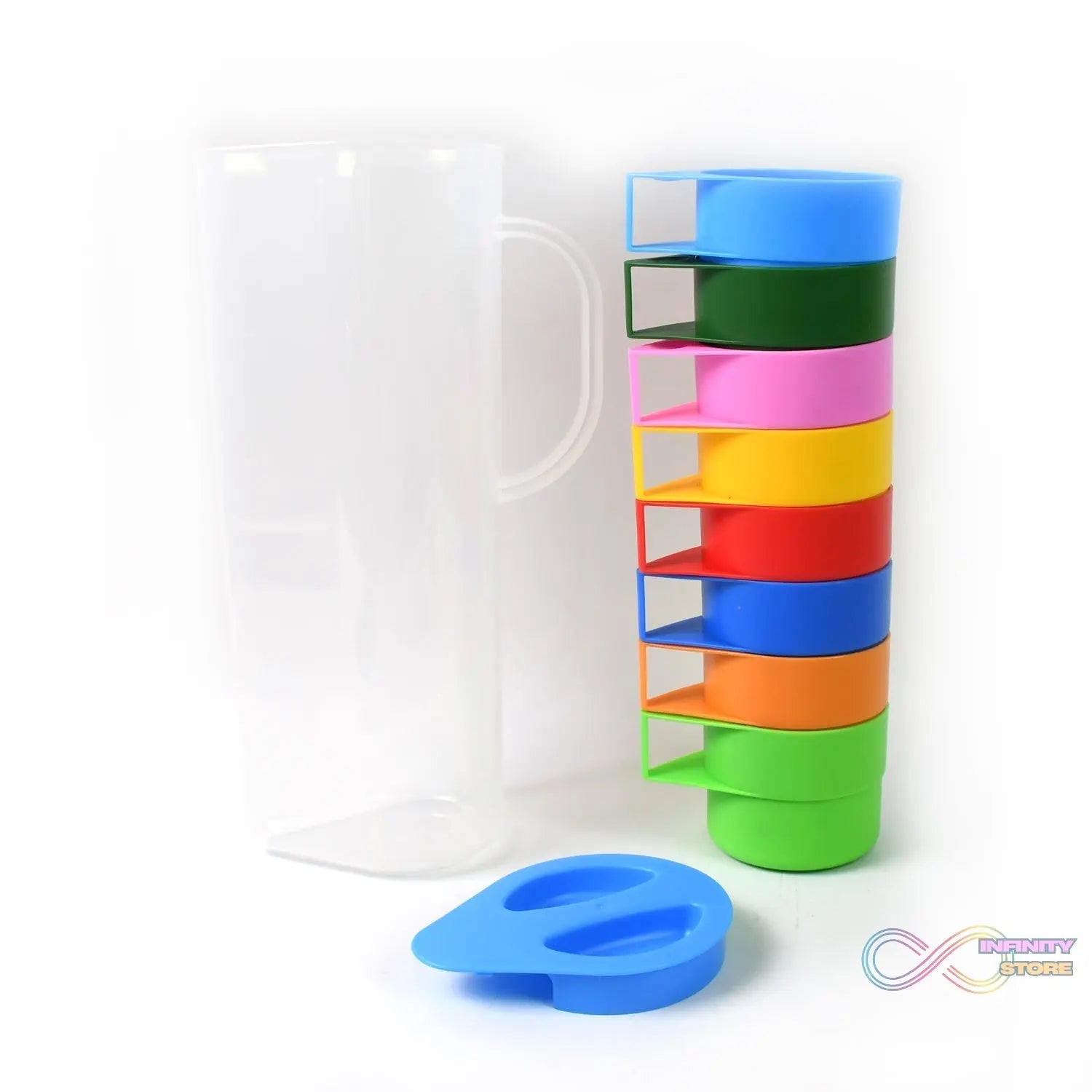 Rainbow Picnic Plastic Pitcher / Jug / Kettle Glass / Cup Set Water Bottle+Cup (9 Pcs Set) - infinityexculsivestore.com
