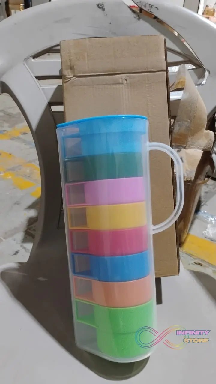 Rainbow Picnic Plastic Pitcher / Jug / Kettle Glass / Cup Set Water Bottle+Cup (9 Pcs Set) - infinityexculsivestore.com