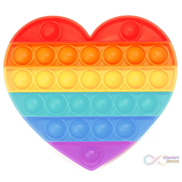 Rainbow colored fidget toy with a random shape, displaying its vibrant colors and design