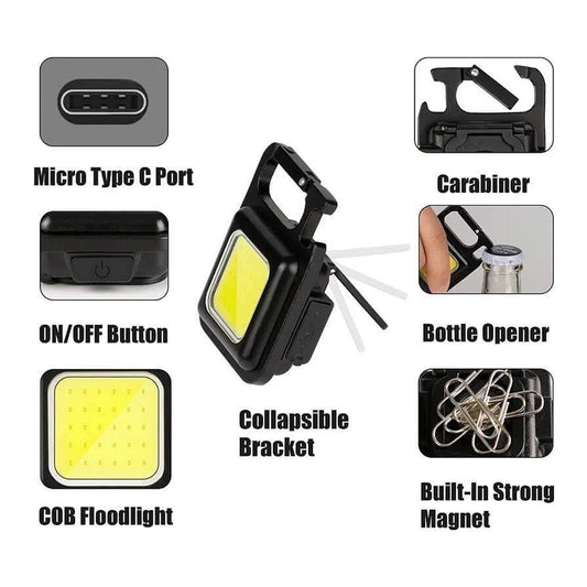 Rechargeable Keychain Mini Flashlight with 4 Light Modes,Ultralight Portable Pocket Light with Folding Bracket Bottle Opener and Magnet Base for Camping Walking - infinityexculsivestore.com