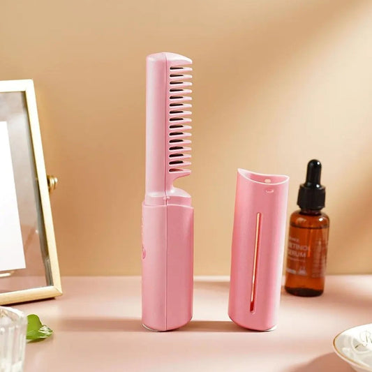 Rechargeable Mini Hair Straightener, Travel Portable USB Charging Cordless Hair Straightener Bursh, Three Temperature Adjustments Flat Iron Comb (1 Pc) - infinityexculsivestore.com