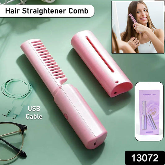 Rechargeable Mini Hair Straightener, Travel Portable USB Charging Cordless Hair Straightener Bursh, Three Temperature Adjustments Flat Iron Comb (1 Pc) - infinityexculsivestore.com