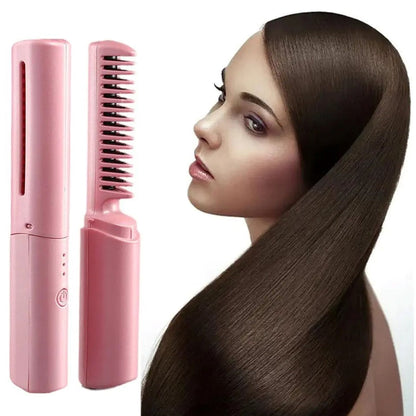 Rechargeable Mini Hair Straightener, Travel Portable USB Charging Cordless Hair Straightener Bursh, Three Temperature Adjustments Flat Iron Comb (1 Pc) - infinityexculsivestore.com
