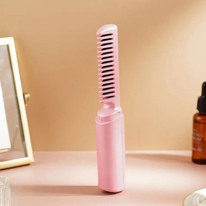Rechargeable Mini Hair Straightener, Travel Portable USB Charging Cordless Hair Straightener Bursh, Three Temperature Adjustments Flat Iron Comb (1 Pc) - infinityexculsivestore.com