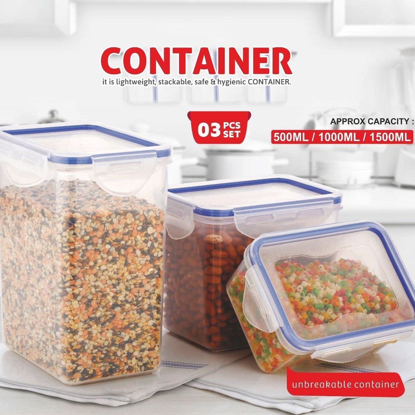 Rectangle Food Storage Containers: Airtight, Leak - Proof Lids (3 - Pack, Clear ABS) - infinityexculsivestore.com