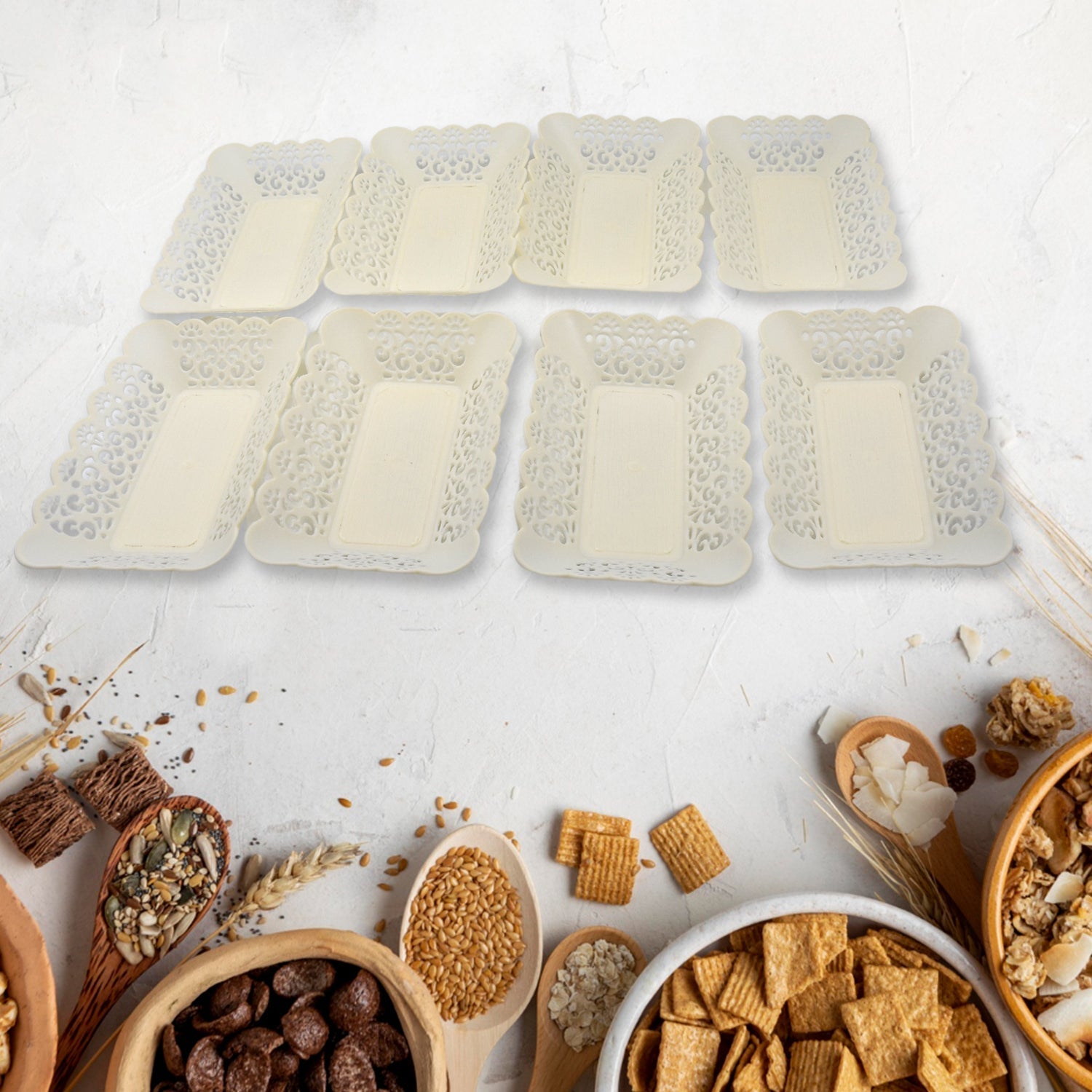 Rectangle Plastic Dinner Plate Snacks / Breakfast, Restaurant Serving Trays Home School Coffee Hotel Kitchen Office (8 Pcs Set) - infinityexculsivestore.com