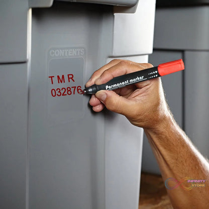 Red permanent markers for whiteboard with cap on