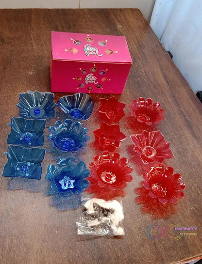 Reflection Diya Combo Plastic Candle Cup with Multi Shape (12 Pcs Set) - infinityexculsivestore.com