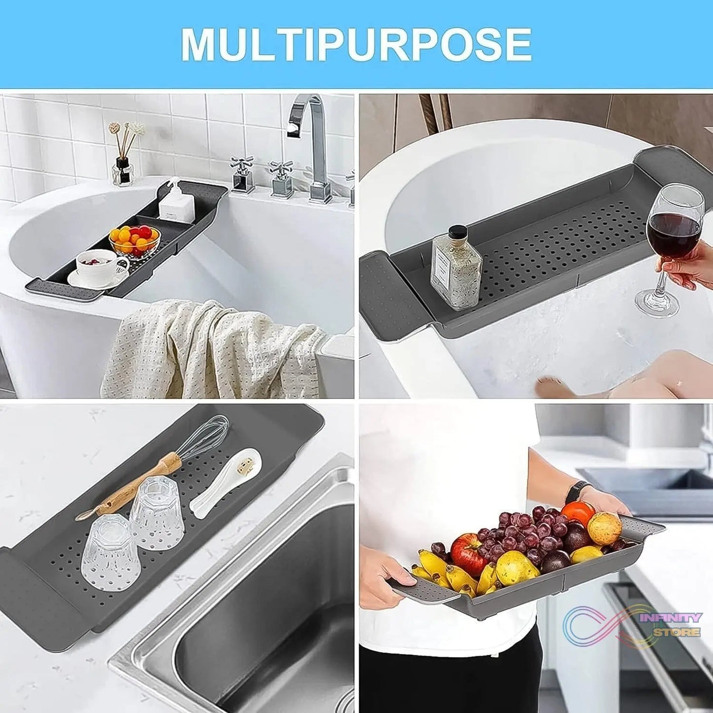 Retractable Bath Caddy, Retractable Bathtub (78 Cm Long Adjust / 1 Pc / With White Box) - infinityexculsivestore.com