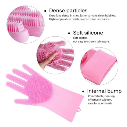 Reusable Silicone Cleaning Brush Scrubber Gloves (Multicolor) - infinityexculsivestore.com