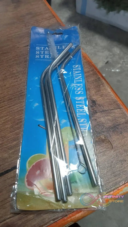 Reusable Stainless Steel Drinking Straws Bent (4 Bent Straws, 1 Brush) - infinityexculsivestore.com