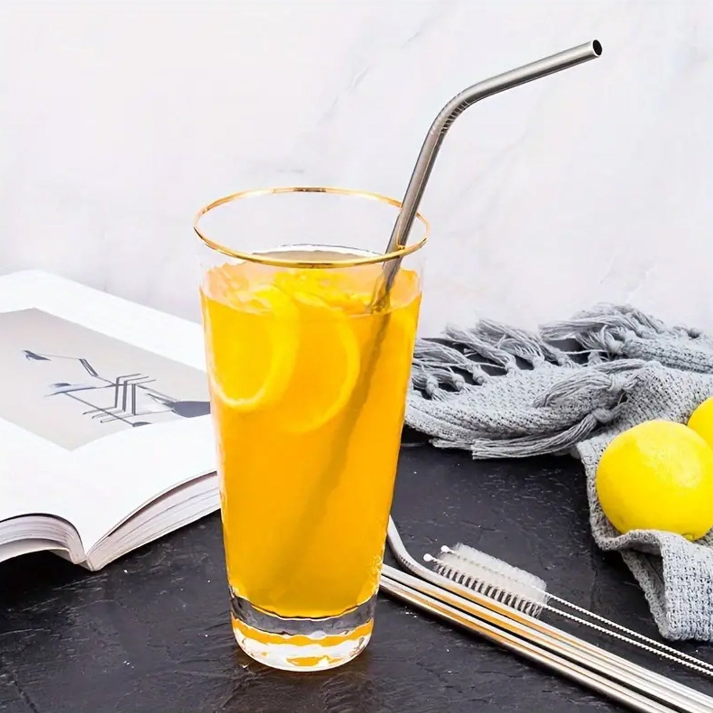 Reusable Stainless Steel Straw with cleaning Brush Long Drinking Straws for Coffee Tumbler Travel Mug Cup, Dishwasher Safe for Toddlers & Kids (5 Pcs Set) - infinityexculsivestore.com