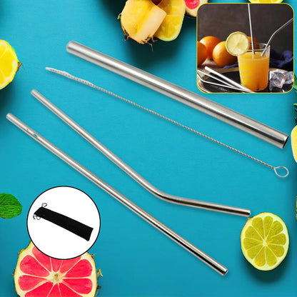 Reusable Stainless Steel Straws with Travel Case Cleaning Brush Eco Friendly Extra Long Metal Straws Drinking Set of 4 (2 Straight straws, 1 Bent straws, 1 Brush) - infinityexculsivestore.com