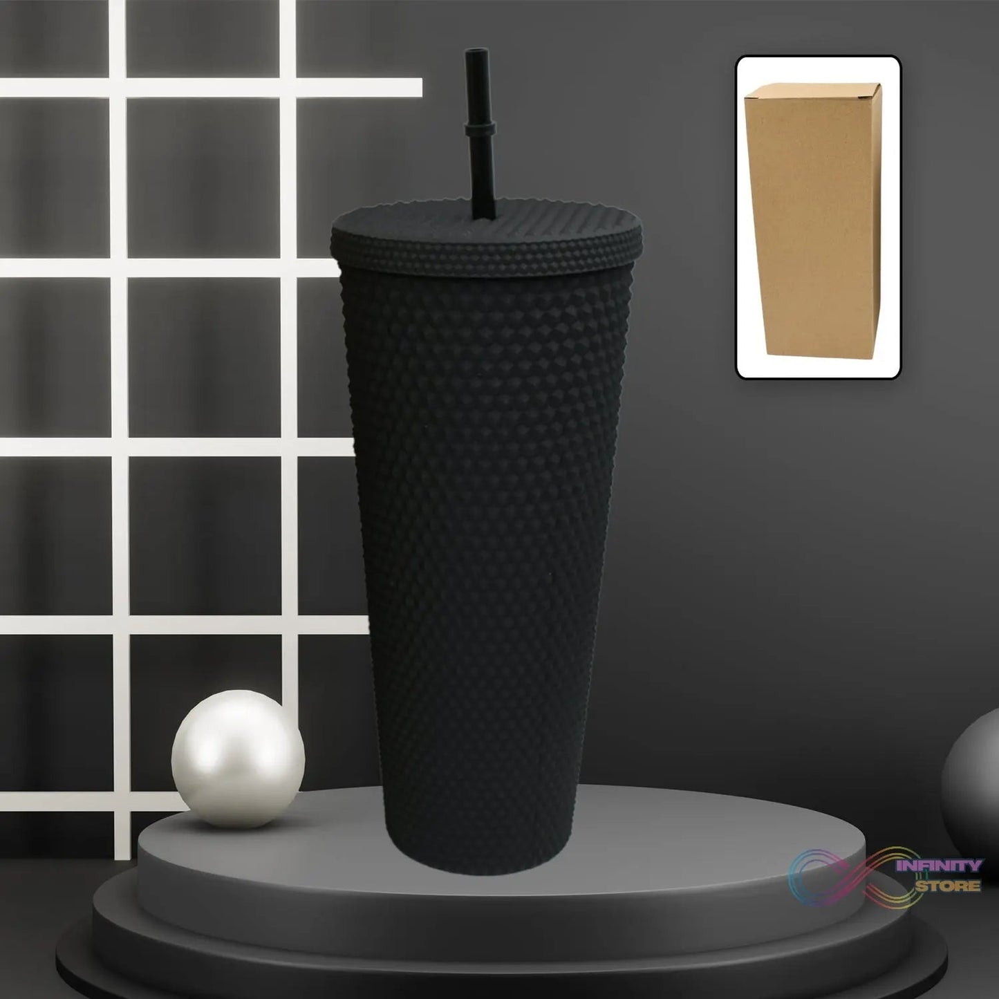 Reusable Studded Tumbler with Straw & Leak Proof Lid (1 Pc, Mix Colors) - infinityexculsivestore.com