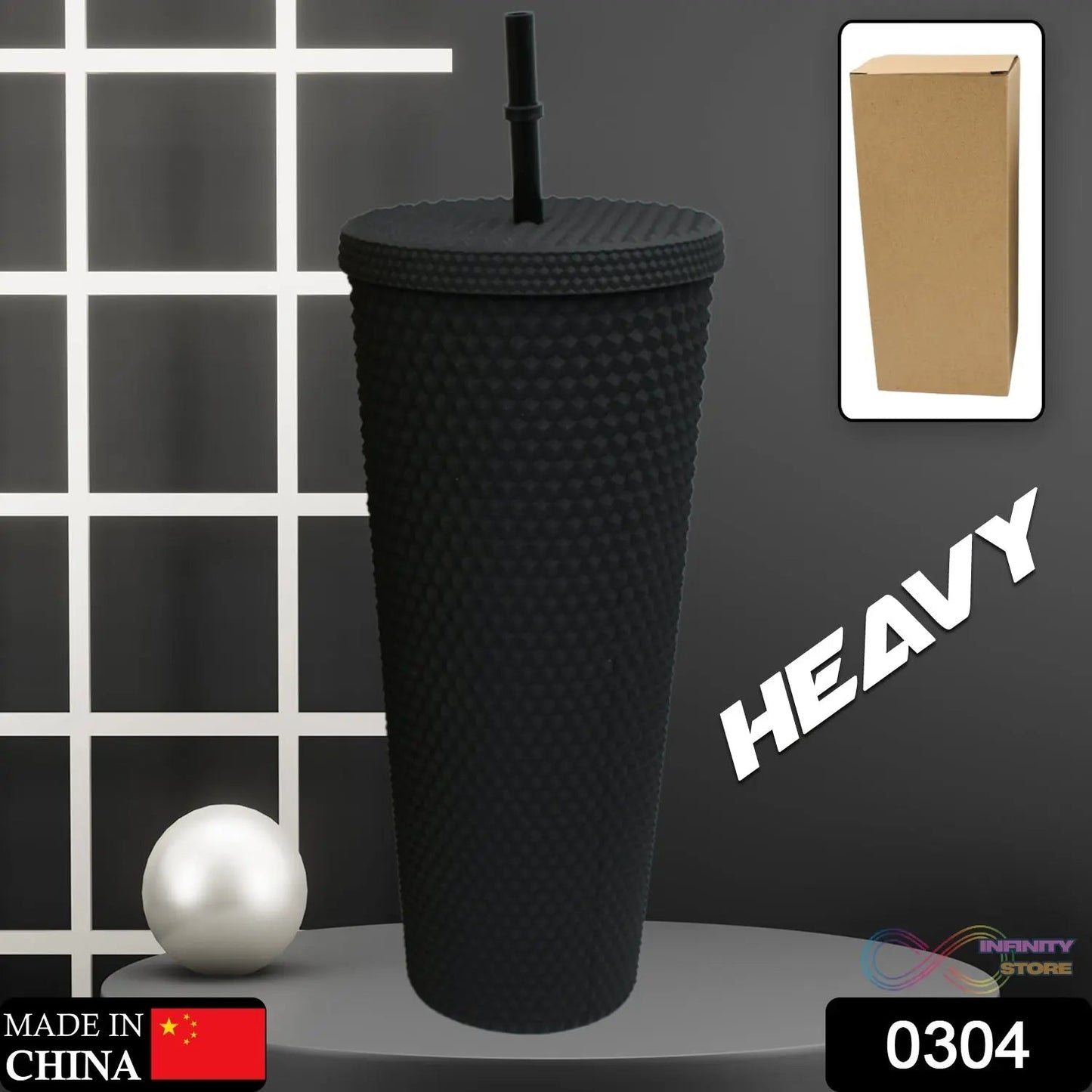 Reusable Studded Tumbler with Straw & Leak Proof Lid (1 Pc, Mix Colors) - infinityexculsivestore.com