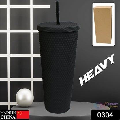 Reusable Studded Tumbler with Straw & Leak Proof Lid (1 Pc, Mix Colors) - infinityexculsivestore.com