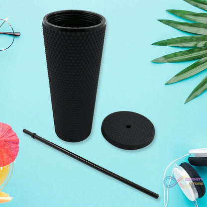Reusable Studded Tumbler with Straw & Leak Proof Lid (1 Pc, Mix Colors) - infinityexculsivestore.com