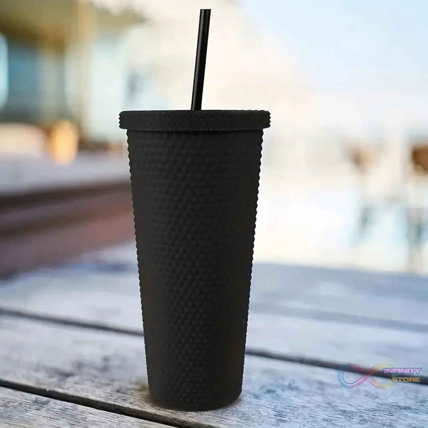 Reusable Studded Tumbler with Straw & Leak Proof Lid (1 Pc, Mix Colors) - infinityexculsivestore.com