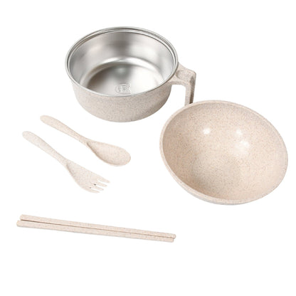 Rice Bowl Noodle 1 Bowl with 1 Lid and Handle Wheat Straw Noodle Bowls with Wheat Straw 1 Fork, 2 Chopsticks, 1 Spoon for Soup Salad Snack Set (6 Pcs Set) - infinityexculsivestore.com