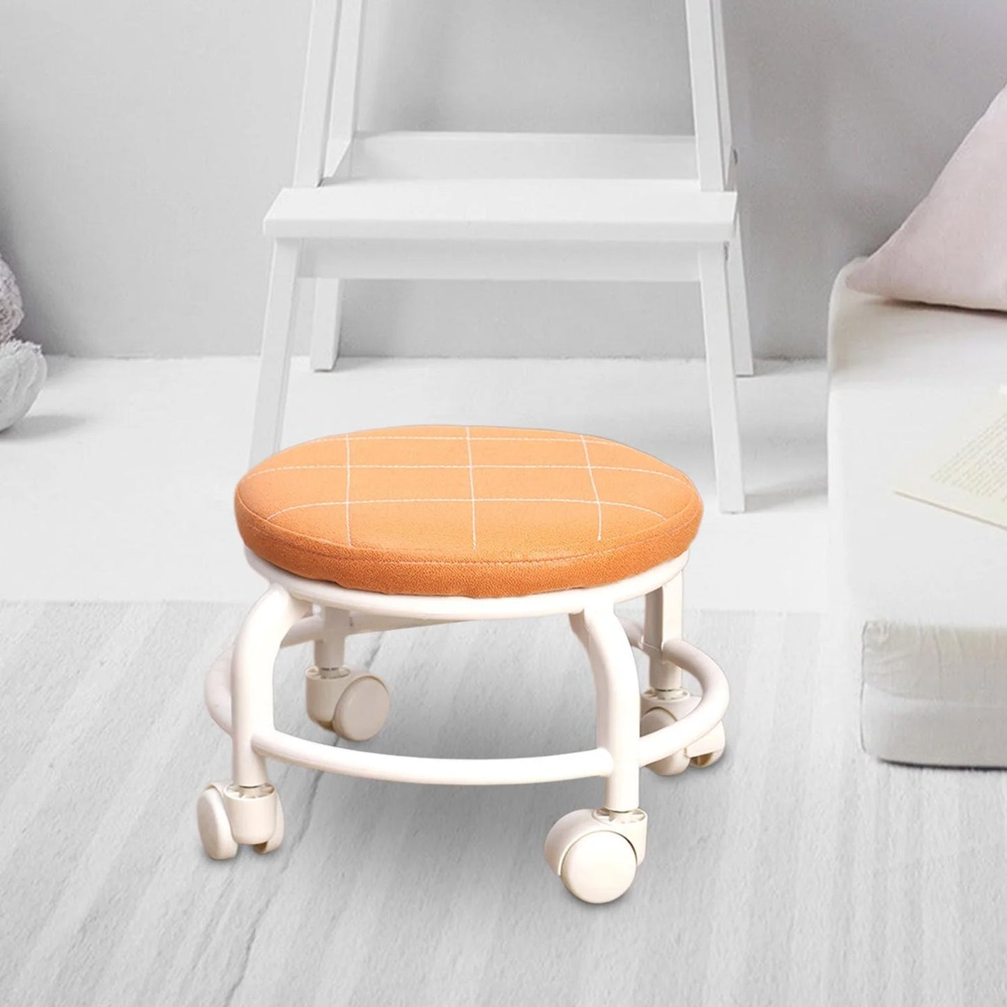 Roller Seat Stool Low Height Rolling Stool Multifunctional Small Household Movable Mini Stool Pulley Wheel Stool for Garage Home Library (1 Pc) - infinityexculsivestore.com