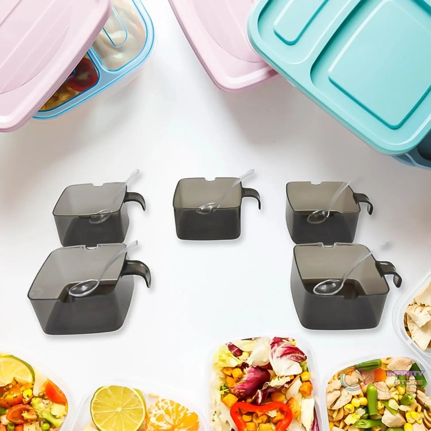 Rotating Spice Jars Vertical Rotatable Seasoning Box 5 Section / Tier With 5 Spoon (1 Set) - infinityexculsivestore.com