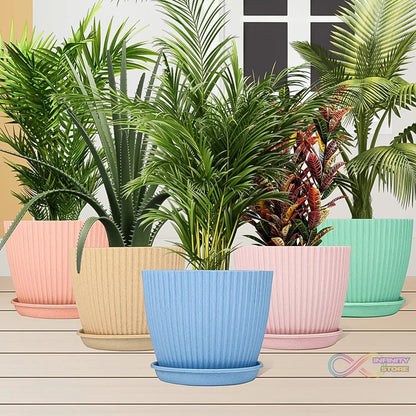 Round Flower Pot with Bottom Tray (5 Pcs Set / Small / 14×16 Cm) - infinityexculsivestore.com
