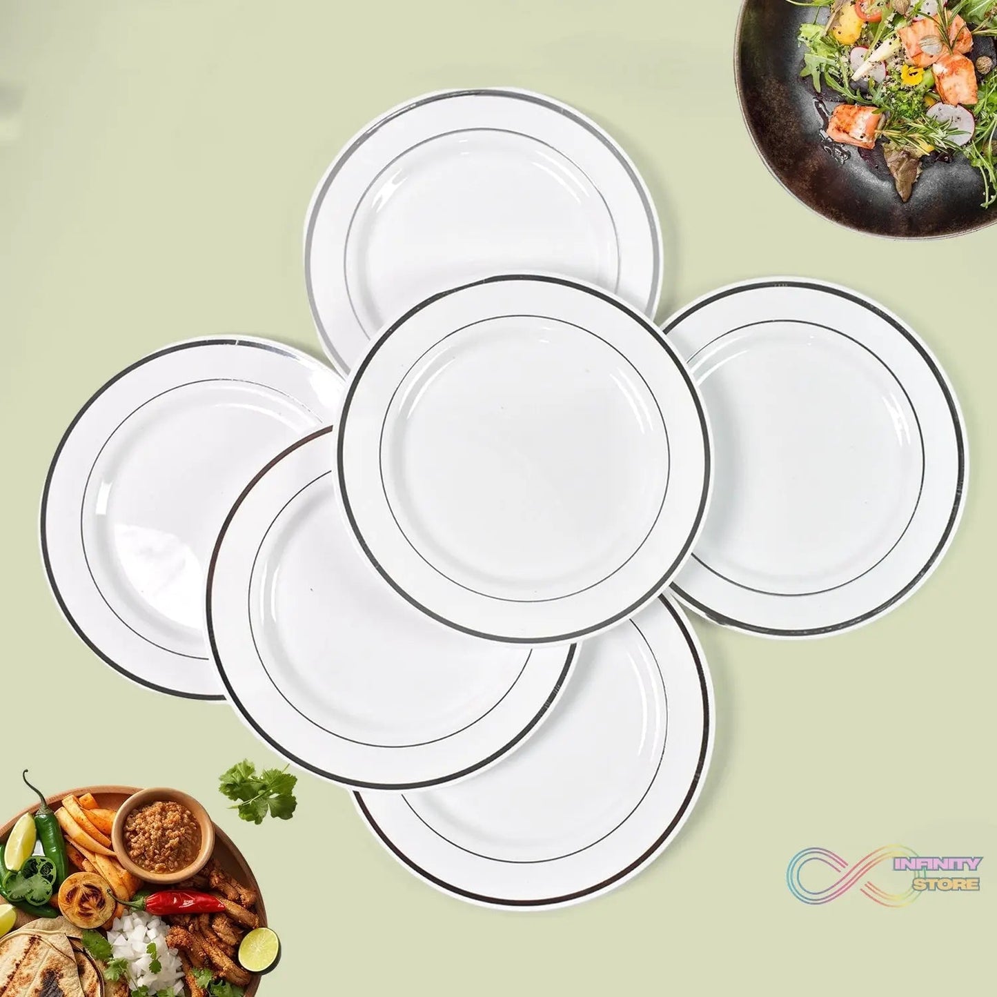 Round Plastic Dinner Plates Wedding Birthday Party Tableware Supplies (6 Pcs Set) - infinityexculsivestore.com