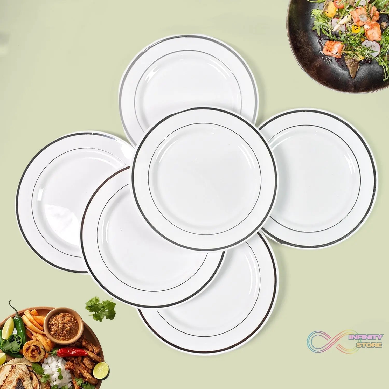Round Plastic Dinner Plates Wedding Birthday Party Tableware Supplies (6 Pcs Set) - infinityexculsivestore.com