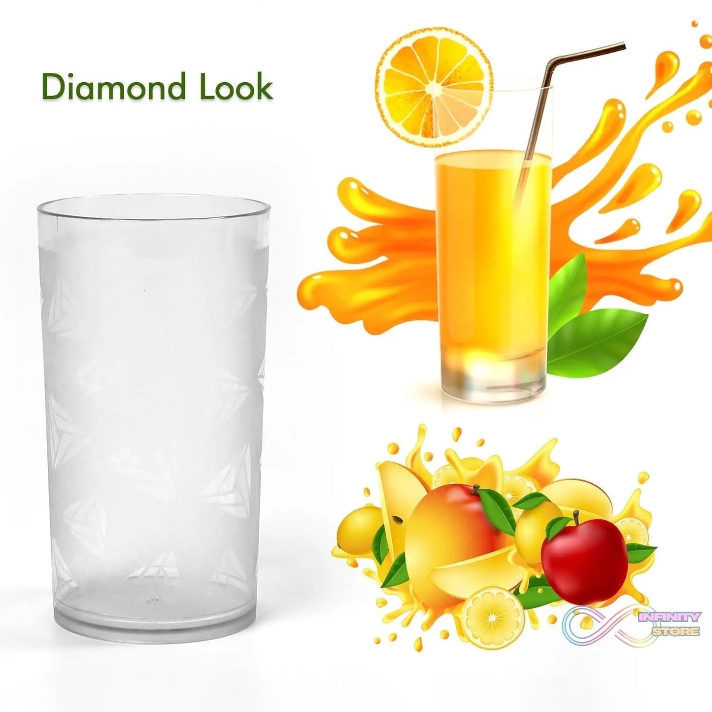 Round Plastic Water Glass Juice Beer Wine Plastic Unbreakable Transparent Glass Set ( 300ml 6pc ) (brown Box) - infinityexculsivestore.com