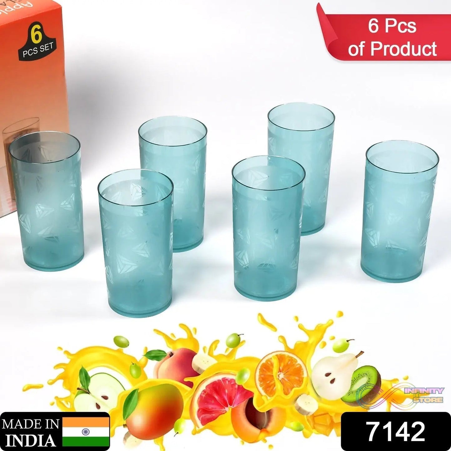 Round Plastic Water Glass Juice Beer Wine Plastic Unbreakable Transparent Glass Set ( 300ml 6pc ) - infinityexculsivestore.com