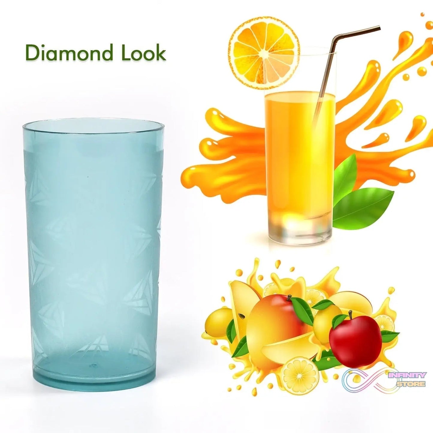 Round Plastic Water Glass Juice Beer Wine Plastic Unbreakable Transparent Glass Set ( 300ml 6pc ) - infinityexculsivestore.com