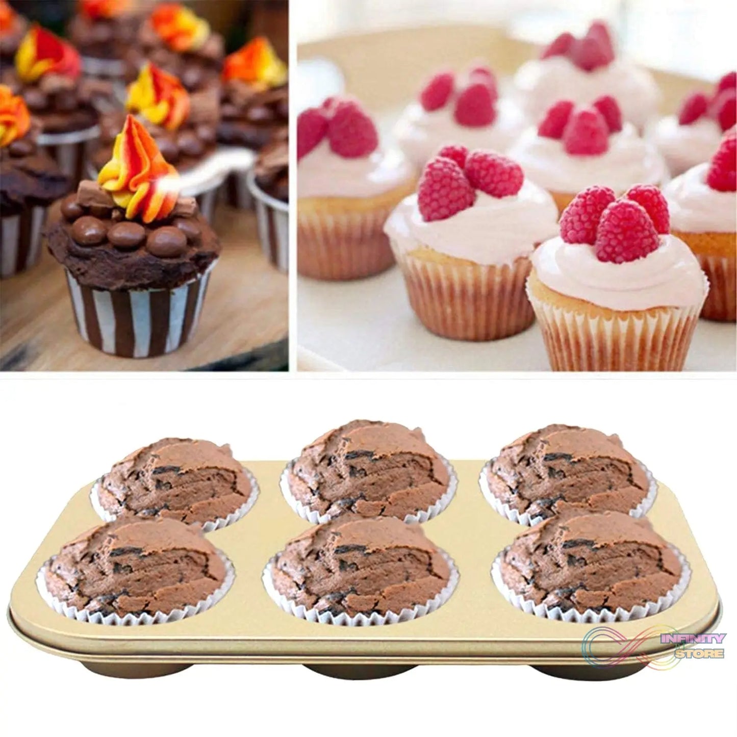 Close-up of round carbon steel bakeware for cupcakes