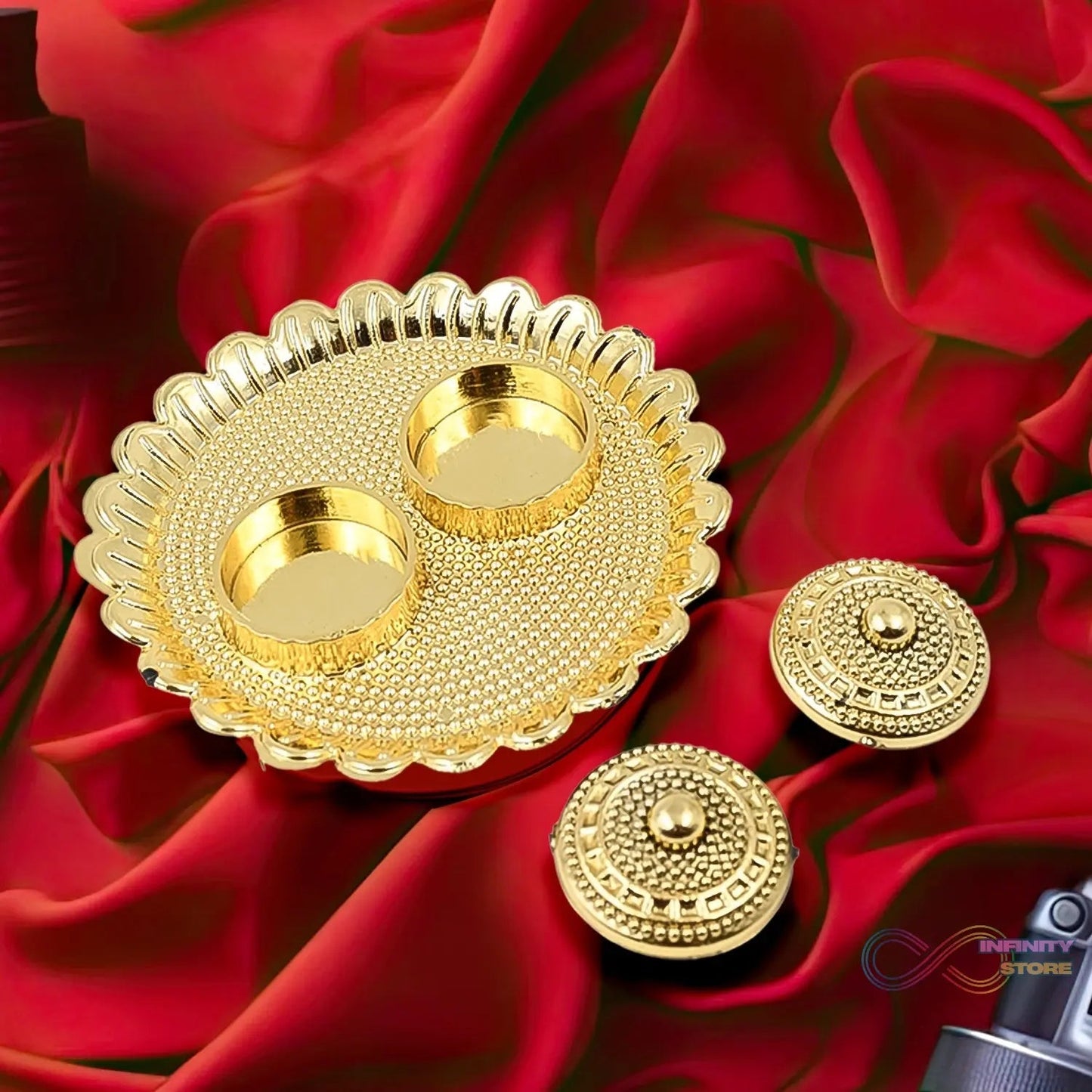 Round Shape Special Puja Thali, Kumkum Thali Holder (1 Pc / Big) - infinityexculsivestore.com