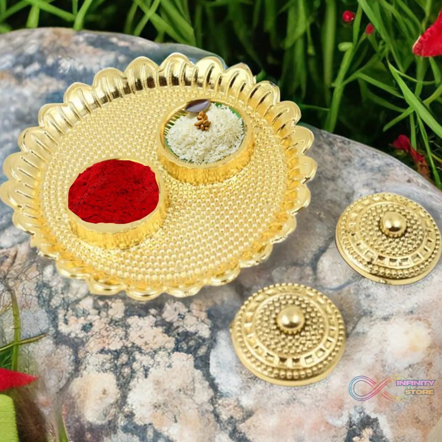 Round Shape Special Puja Thali, Kumkum Thali Holder (1 Pc / Big) - infinityexculsivestore.com