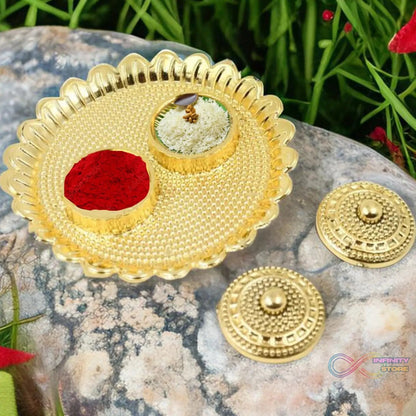Round Shape Special Puja Thali, Kumkum Thali Holder (1 Pc / Big) - infinityexculsivestore.com
